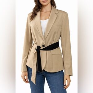New York & Co. 7th Avenue Tan Blazer. Black Accents. Size 6. Great Condition
